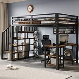 Eisenbett, Hochbett, Treppen mit Handläufen, Mit