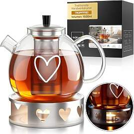 ElbFuchs® Teekanne Glas 1,5 Liter mit Herz,