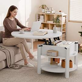 ELUCHANG Couchtisch Rund mit Hebeplatte,