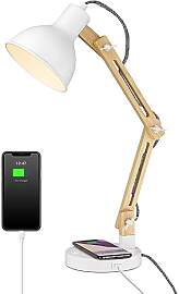 ELYONA Schreibtischlampe Weiß Holz mit Induktiver 