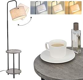 ELYONA Stehlampe Holz mit Tisch, Grau Stoffschirm, 