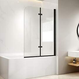 EMKE Duschwand für Badewanne 100x140 cm Schwarz,