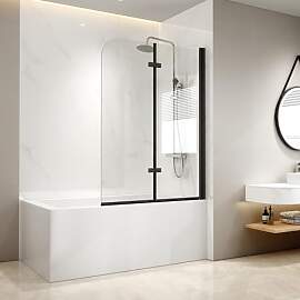 EMKE Duschwand für Badewanne 110x140 cm Schwarz,