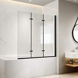 EMKE Duschwand für Badewanne 130x140 cm Schwarz,