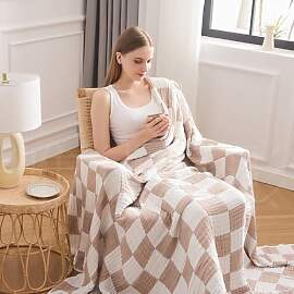 EMME Karierte Musselin Decke 70% Baumwolle 30%