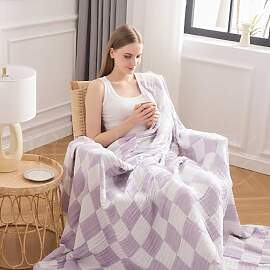 EMME Karierte Musselin Decke 70% Baumwolle 30%