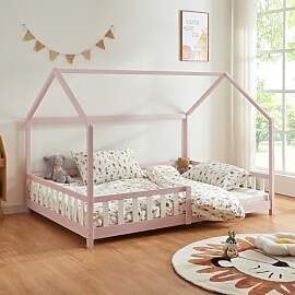 [en.casa] Kinderbett Hesel Hausbett Rosa 120 x 200 
