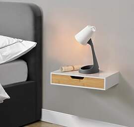 [en.casa] Wandregal Bokn mit Schublade Bambus