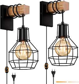 ENCOFT Wandleuchte Innen mit Stecker 2er, Holz