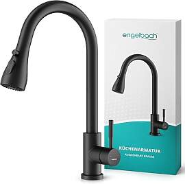Engelbach® Wasserhahn Küche Schwarz - ausziehbar 