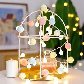 ENLACE Lichterkette Innen, Makronen-Farbige Pom
