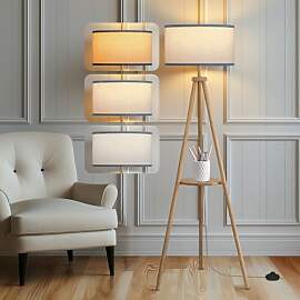 EOEYYOYB Stehlampe Holz mit Regal, 3