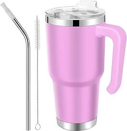 EQARD Thermobecher mit Strohhalm und Henkel