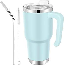 EQARD Thermobecher mit Strohhalm und Henkel