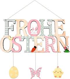 Esitrormi Holz Türschild Frohe Ostern, Osterdeko
