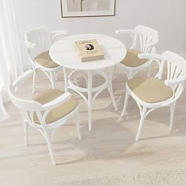 Essgruppe Weiß 5-teilig: Esstisch rund mit 4