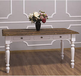 Esstisch weiß mit braun tiefgebürsteter Platte - 