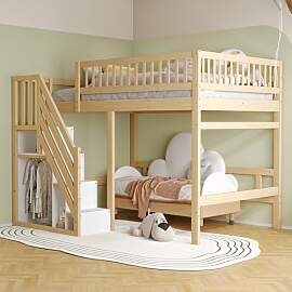 Etagenbett 140x200, Kinderbett Hochbett mit Treppe 