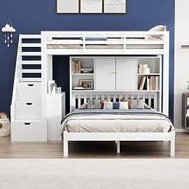 Etagenbett 90x200 & 140x200 für 3 Kinder,