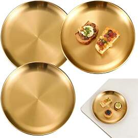 EVTHUR 3 Stück Rundes Tablett Gold Platter, 20 cm 
