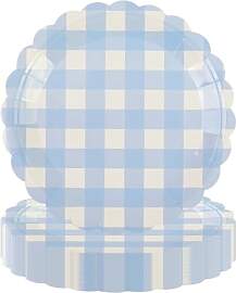 EVYIENEN 50 Stück Blau Gingham Pappteller, 17,8