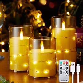 EXTSUD 3 Stück LED Kerzen mit Lichterkette und