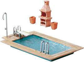 FALLER Swimming-Pool und Gartenhaus Modellbausatz