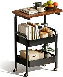 FANGCCC Rollwagen mit 3 Ebenen, Bücherwagen,
