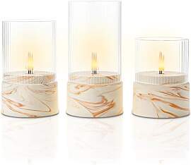 Fanna 3 flammenlose LED-Glaskerze mit Marmor-Optik 