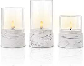 Fanna 3 flammenlose LED-Glaskerze mit Marmor-Optik 