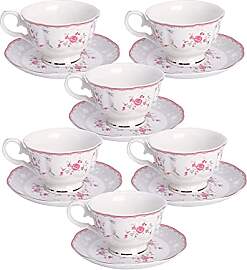 fanquare Rosa Rose Blume Set mit 6 Teetasse und