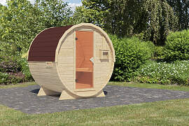 Fasssauna KARIBU "naturbelassen mit Schindeln 