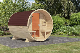 Fasssauna KARIBU "naturbelassen mit Schindeln 