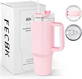 FECBK Thermobecher mit Strohhalm und Henkel 1,2L,