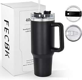 FECBK Thermobecher mit Strohhalm und Henkel 1,2L,