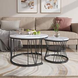 FEEOHOME Set mit 2 runden Couchtischen,