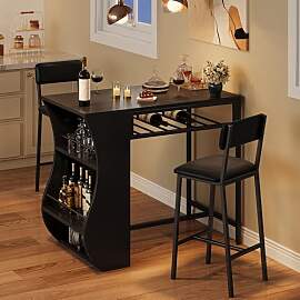 FEONASE 3-teiliges Bartisch mit Barhocker Set,