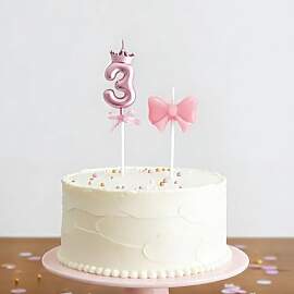 Fesnova Rosa Geburtstagskerze 3 und Bogen Kerze,