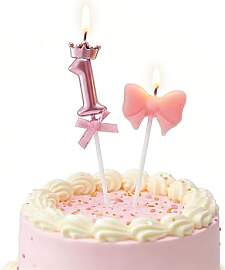 Fesnova Rosa Geburtstagstortenkerze 1 und Bogen