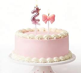 Fesnova Rosa Geburtstagstortenkerze 2 und Bogen