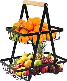 Fhmidic Obst Etagere 2 Stöckig, Metall Schwarz