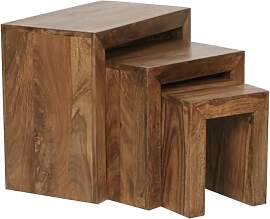 FineBuy 3er Set Satztisch Sheesham Massiv-Holz