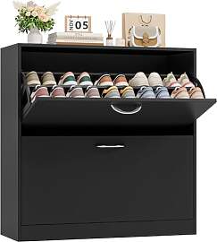 FirFurd Schuhschrank schwarz mit Schuhkipper für