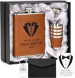 Flachmann mit Gravur 8oz Edelstahl Geschenkset