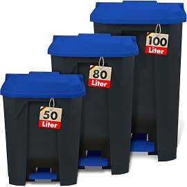 Floordirekt Mülleimer 50 Liter, Blauer Deckel,