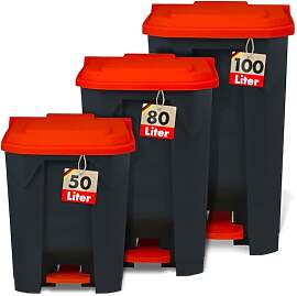 Floordirekt Mülleimer 50 Liter, roter Deckel,