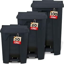 Floordirekt Mülleimer 80 Liter, Grauer Deckel,