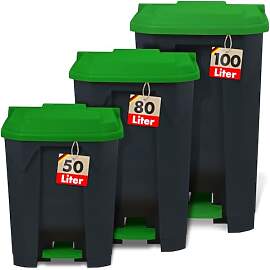 Floordirekt Mülleimer 80 Liter, grüner Deckel,