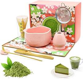 Forbabe 8-Teiliges Premium Matcha Set Rosa, Matcha 