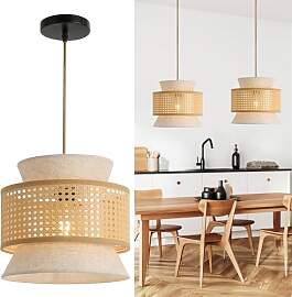 FORCOSO Hängelampe Rattan+Stoff - E27 Vintage